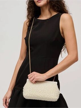 Pearl-Encrusted Ivory Clutch Bag - Elegant Evening Purse